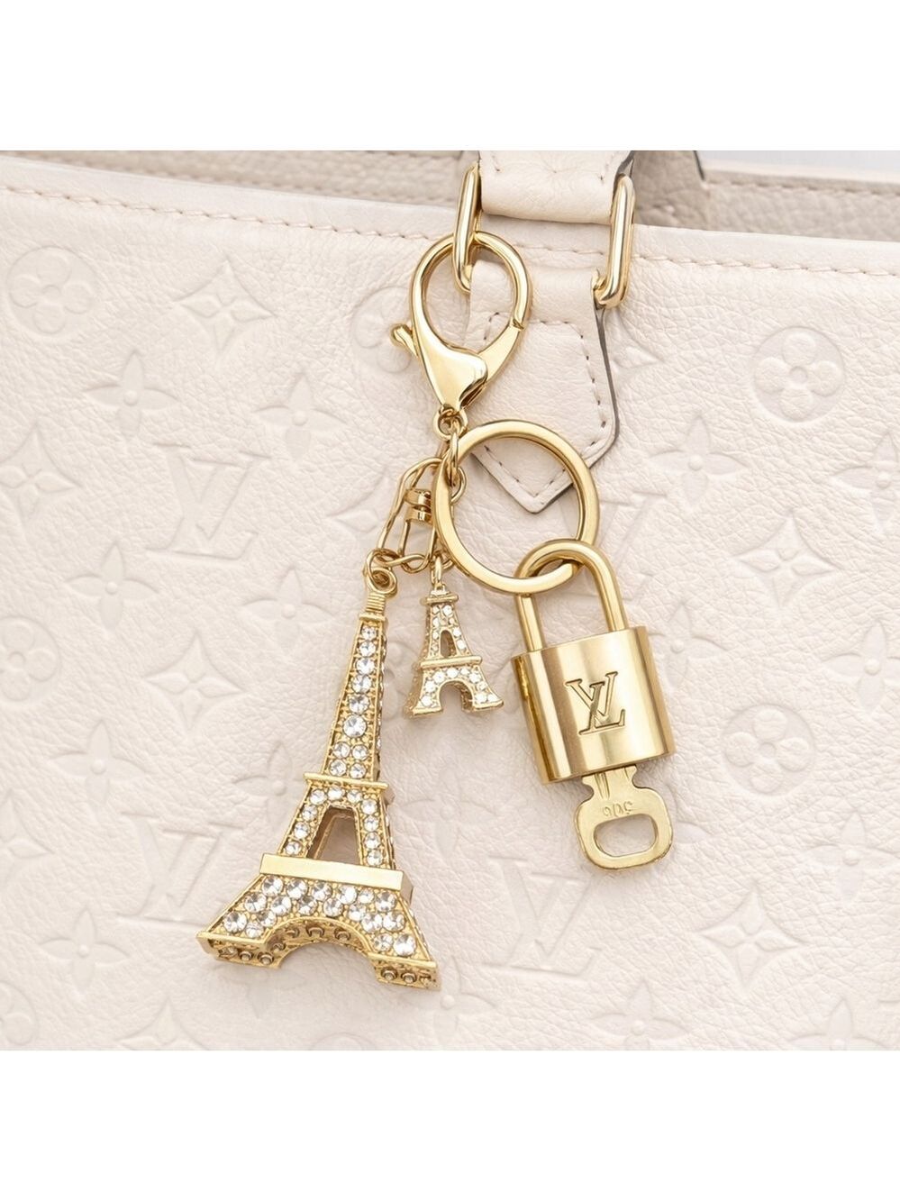 LV Authentic Gold Padlock 🔒 Key Set w/ Unbranded Eiffel Tower Keychain Charm